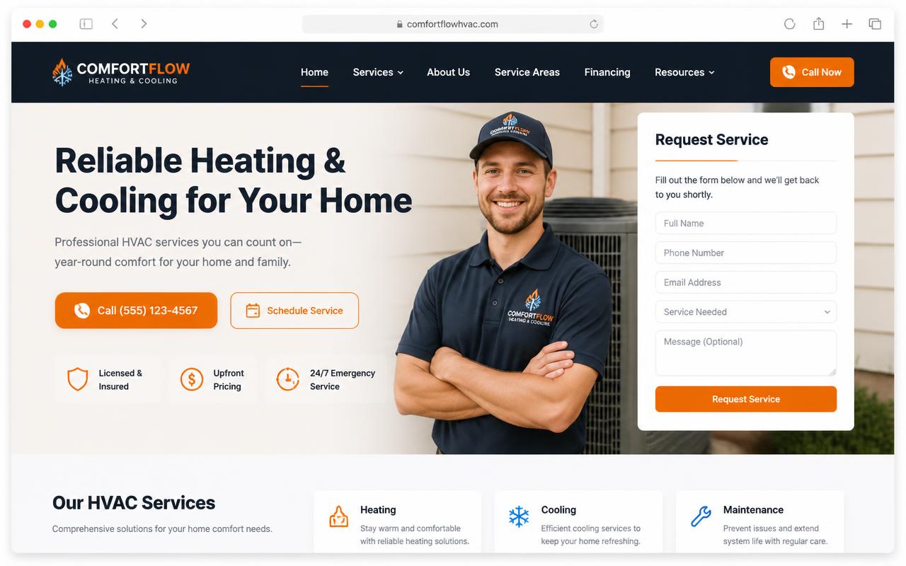 Example HVAC contractor website preview built with DRIVE5